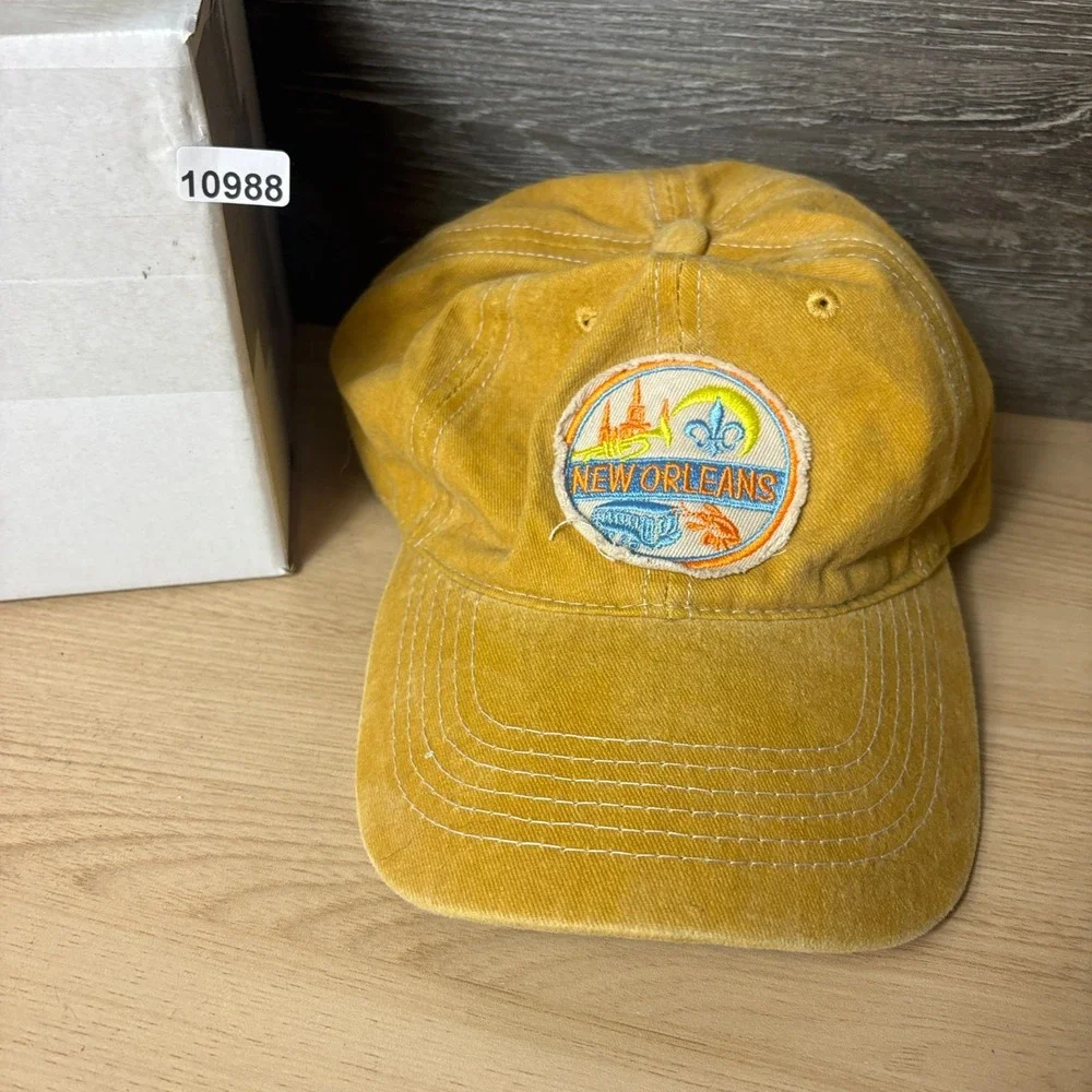 New Orleans Hat Cap Strap Back Yellow Distressed Patch Adjustable